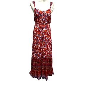 *Darling red floral spaghetti strap maxi dress by Hem and Thread.  Size: L NWT